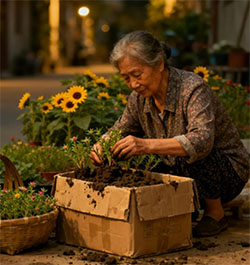 巷口卖花奶奶的旧竹篮里藏着小温柔